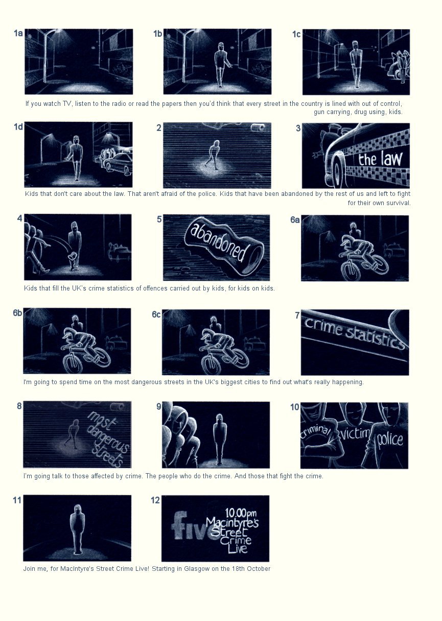CHANNEL 5 'STREETCRIME LIVE' STORYBOARD BY ANDY SPARROW